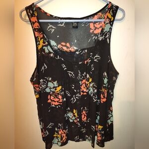 Torrid Women's Size 14-16 Black Floral Tank Top with Multicolor Design